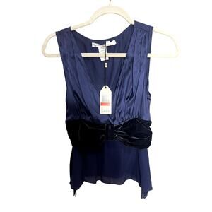 Vintage Studio Petite Womens Y2K Silk Babydoll Top XS Sleeveless Velvet Fairy